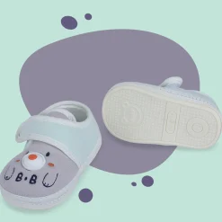 Baby Moo Smiling Bear Soft Sole Anti-Slip Booties - Grey