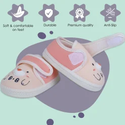 Baby Moo Smiling Bear Soft Sole Anti-Slip Booties - Peach