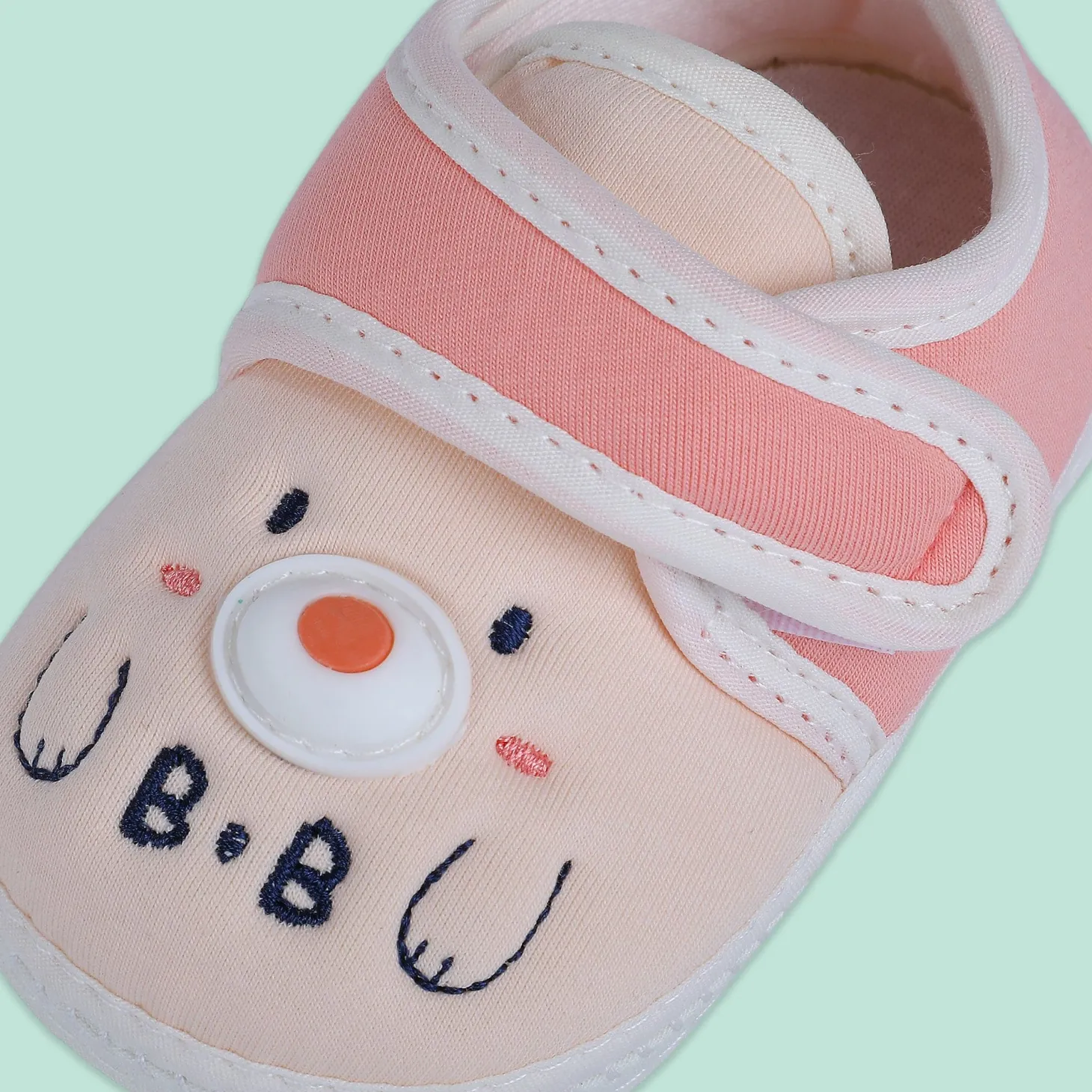 Baby Moo Smiling Bear Soft Sole Anti-Slip Booties - Peach