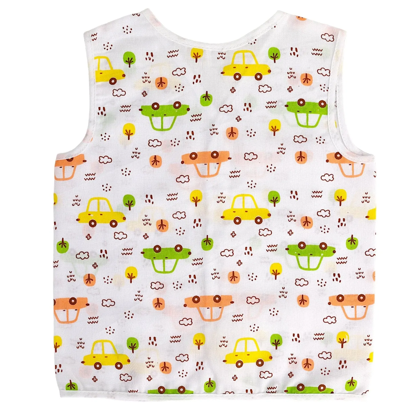 Baby Moo Smiling Stars Printed V-Neck Sleeveless Front Opening Button Cotton Jhablas 5 Pcs - Yellow, Multicolour