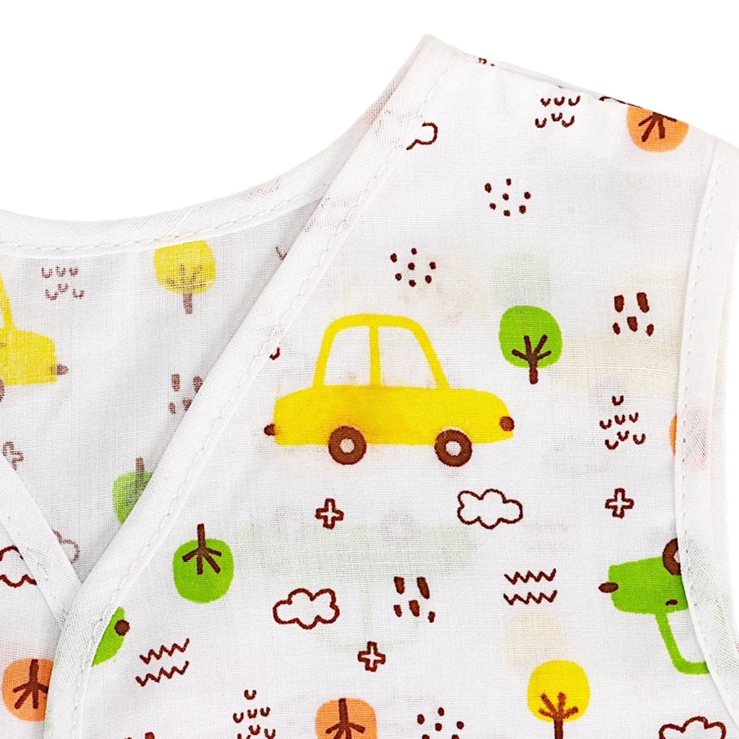 Baby Moo Smiling Stars Printed V-Neck Sleeveless Front Opening Button Cotton Jhablas 5 Pcs - Yellow, Multicolour