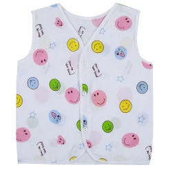 Baby Moo Smiling Stars Printed V-Neck Sleeveless Front Opening Button Cotton Jhablas 5 Pcs - Yellow, Multicolour