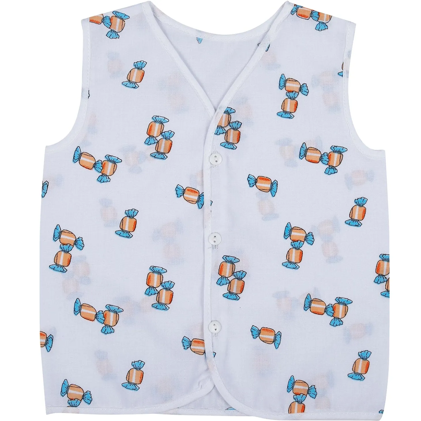 Baby Moo Smiling Stars Printed V-Neck Sleeveless Front Opening Button Cotton Jhablas 5 Pcs - Yellow, Multicolour