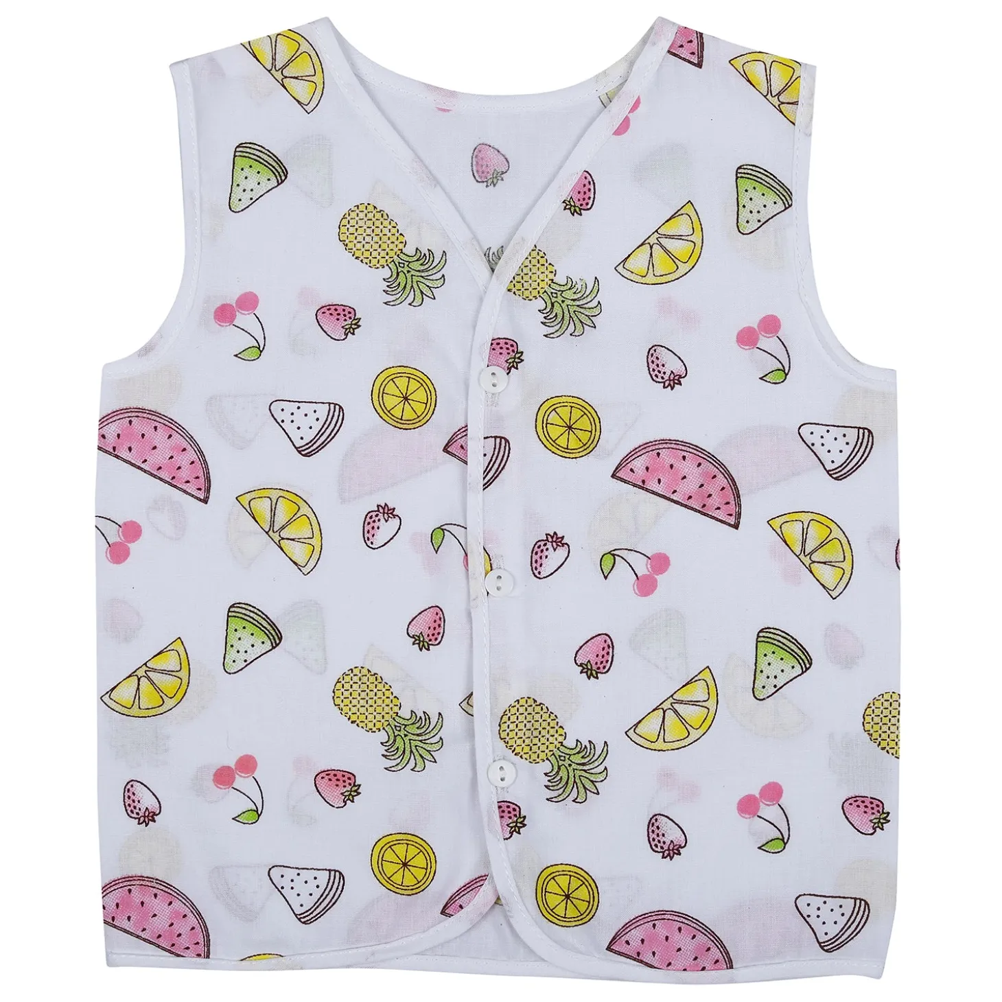 Baby Moo Smiling Stars Printed V-Neck Sleeveless Front Opening Button Cotton Jhablas 5 Pcs - Yellow, Multicolour