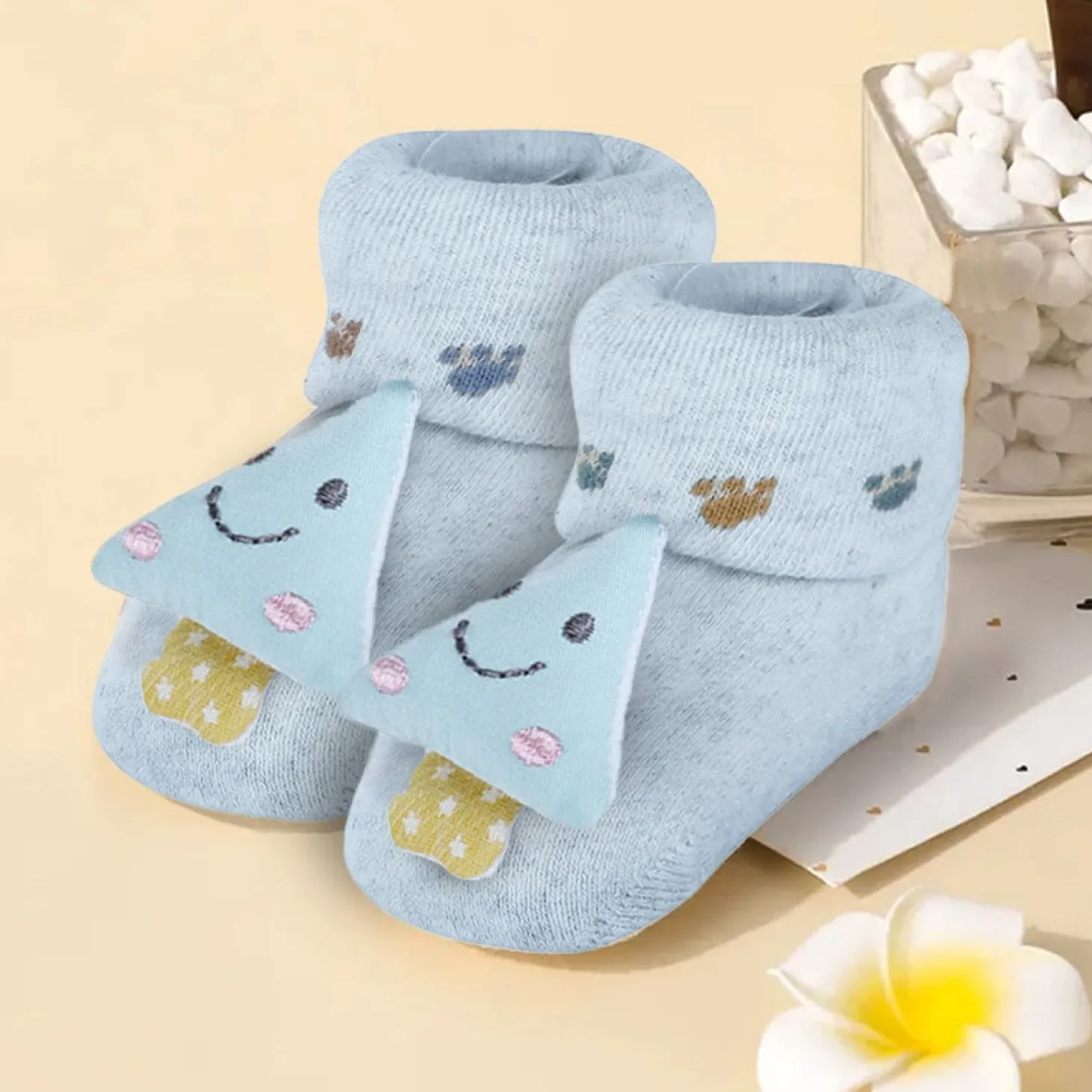 Baby Moo Smiling Tree Cotton Anti-Skid 3D Socks - Blue