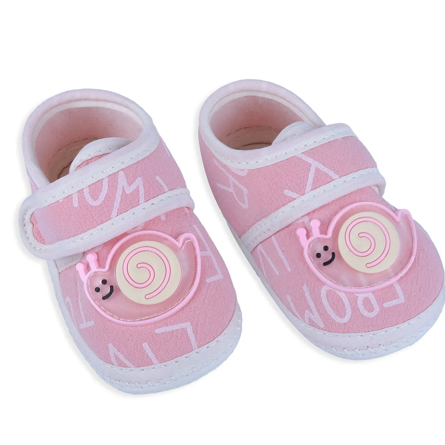 Baby Moo Snail Applique Velcro Strap Non-slip Kids Booties - Pink