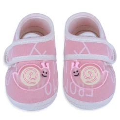 Baby Moo Snail Applique Velcro Strap Non-slip Kids Booties - Pink