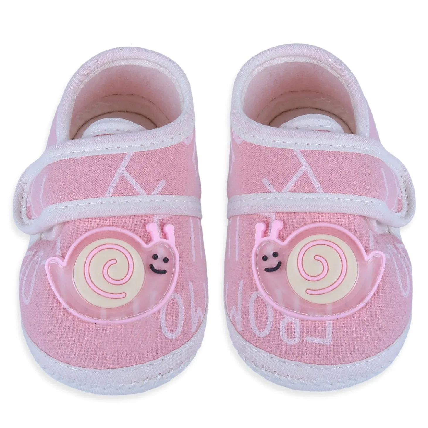 Baby Moo Snail Applique Velcro Strap Non-slip Kids Booties - Pink