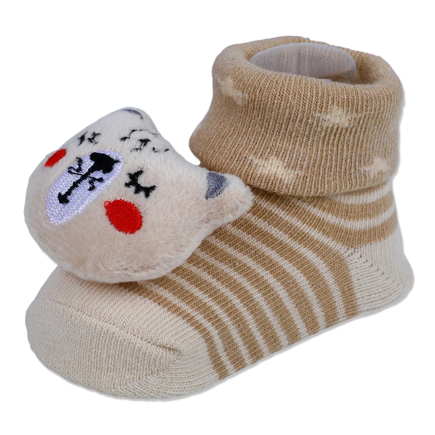 Baby Moo Snoozing Bear Cotton Anti-Skid 3D Socks - Beige