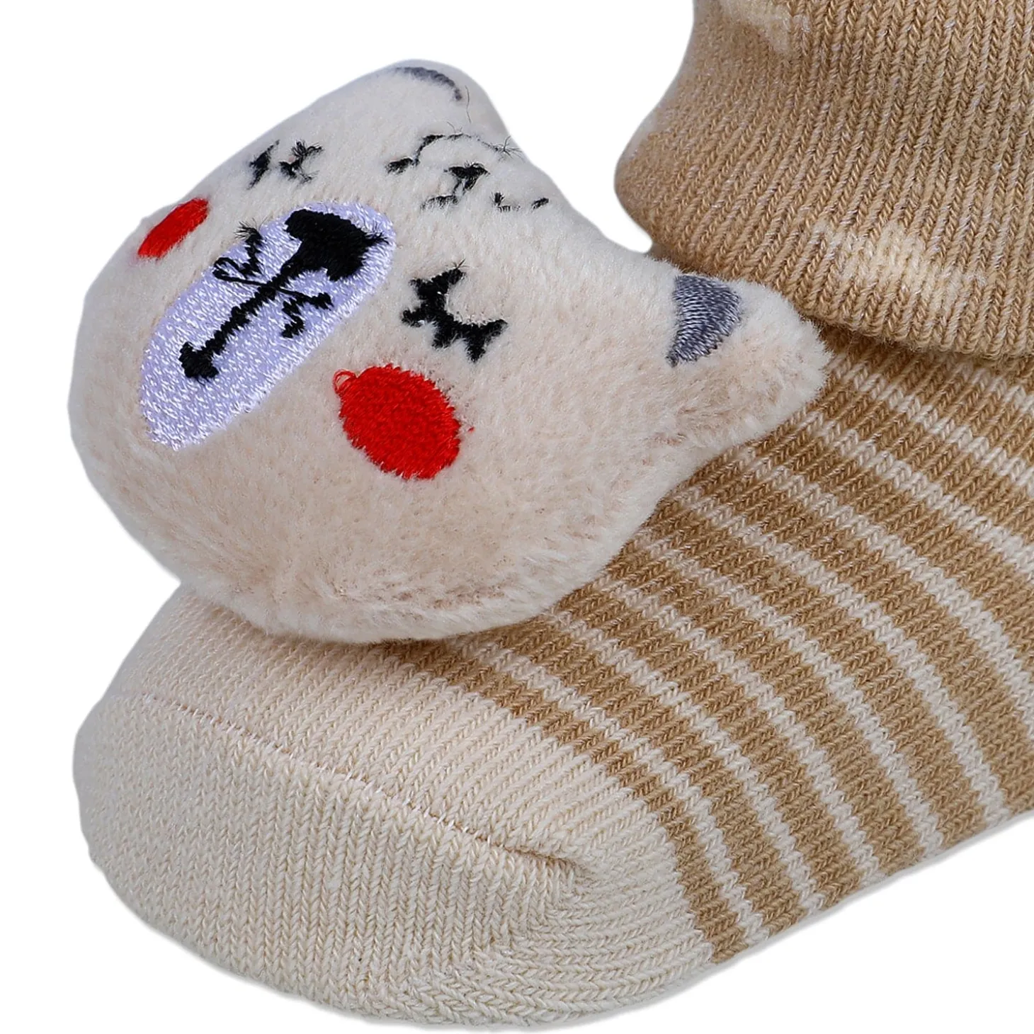 Baby Moo Snoozing Bear Cotton Anti-Skid 3D Socks - Beige