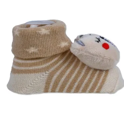 Baby Moo Snoozing Bear Cotton Anti-Skid 3D Socks - Beige
