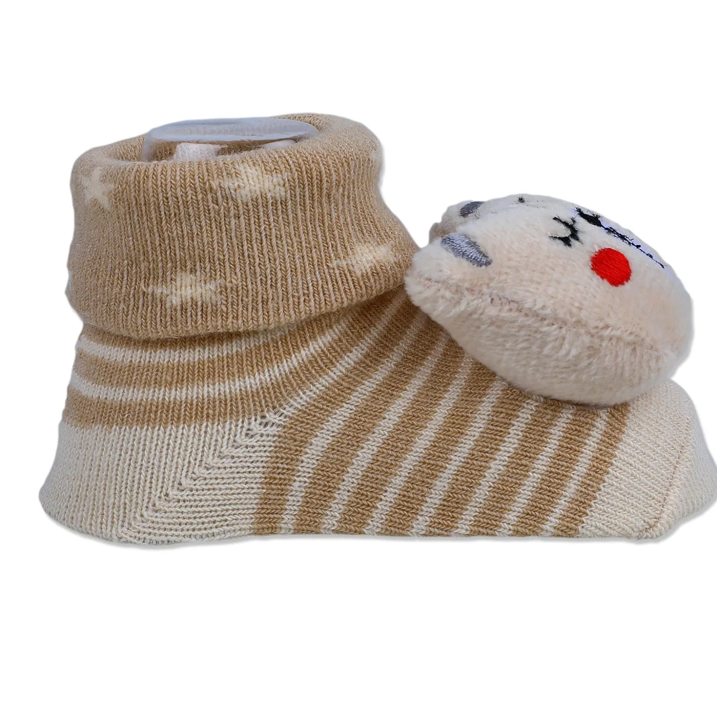 Baby Moo Snoozing Bear Cotton Anti-Skid 3D Socks - Beige