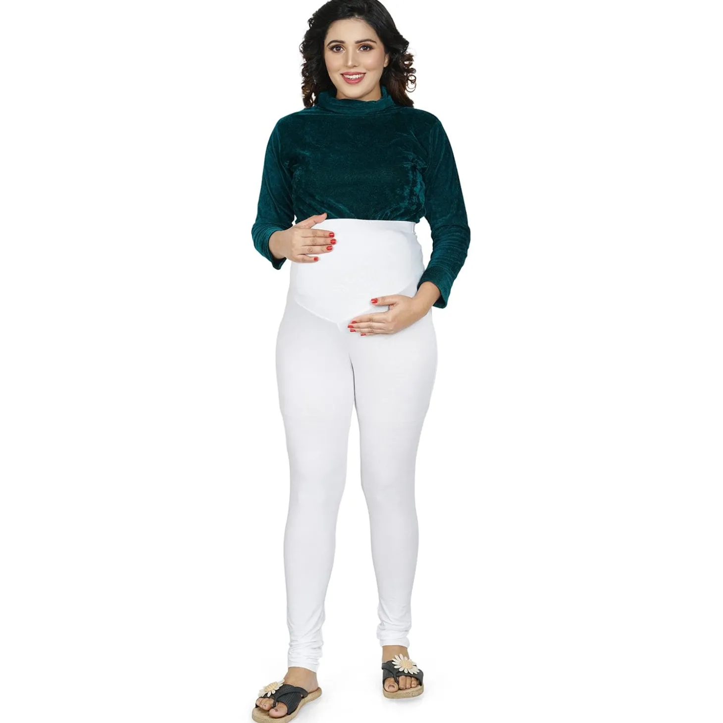 Baby Moo Soft And Comfy Full Length Maternity Leggings Solid - White