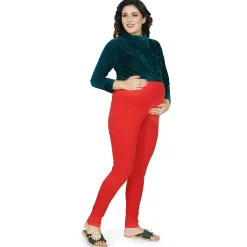 Baby Moo Soft And Comfy Full Length Maternity Leggings Solid - Red