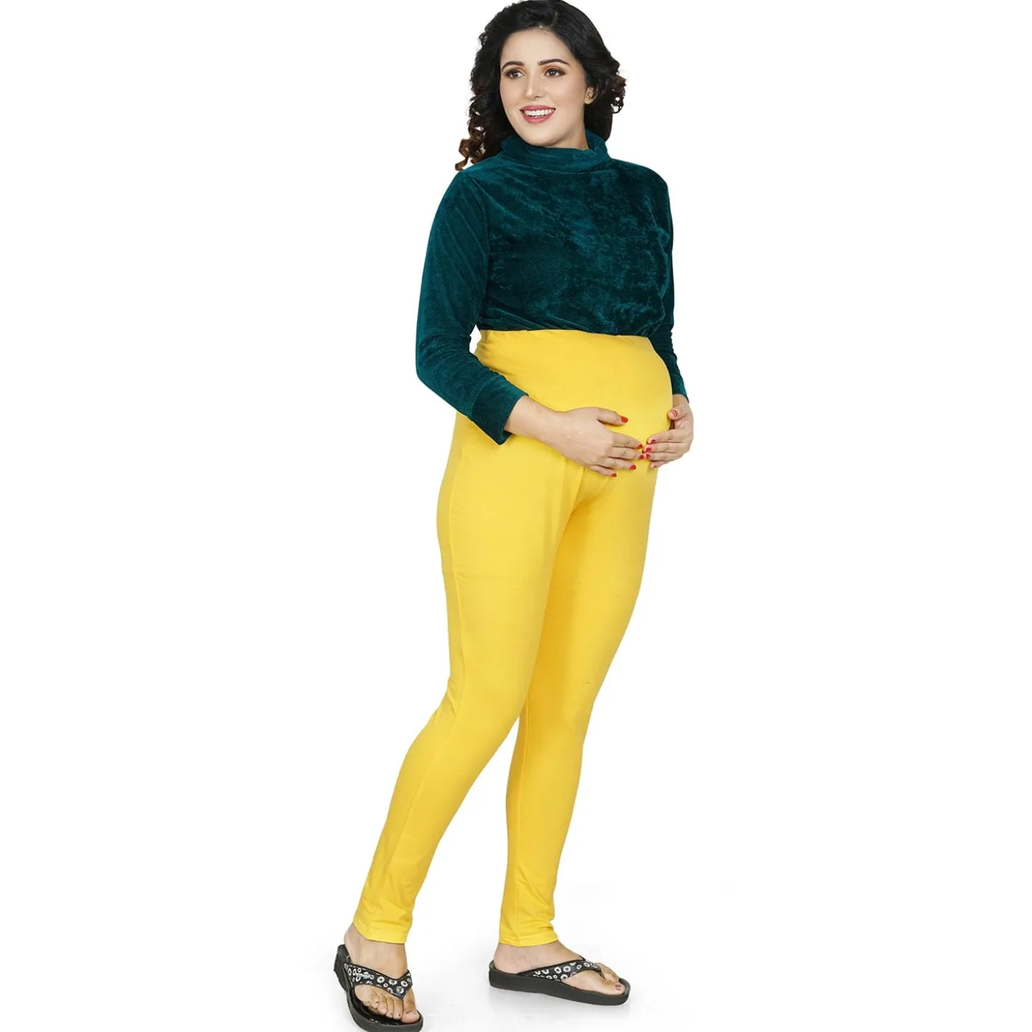 Baby Moo Soft And Comfy Full Length Maternity Leggings Solid - Yellow