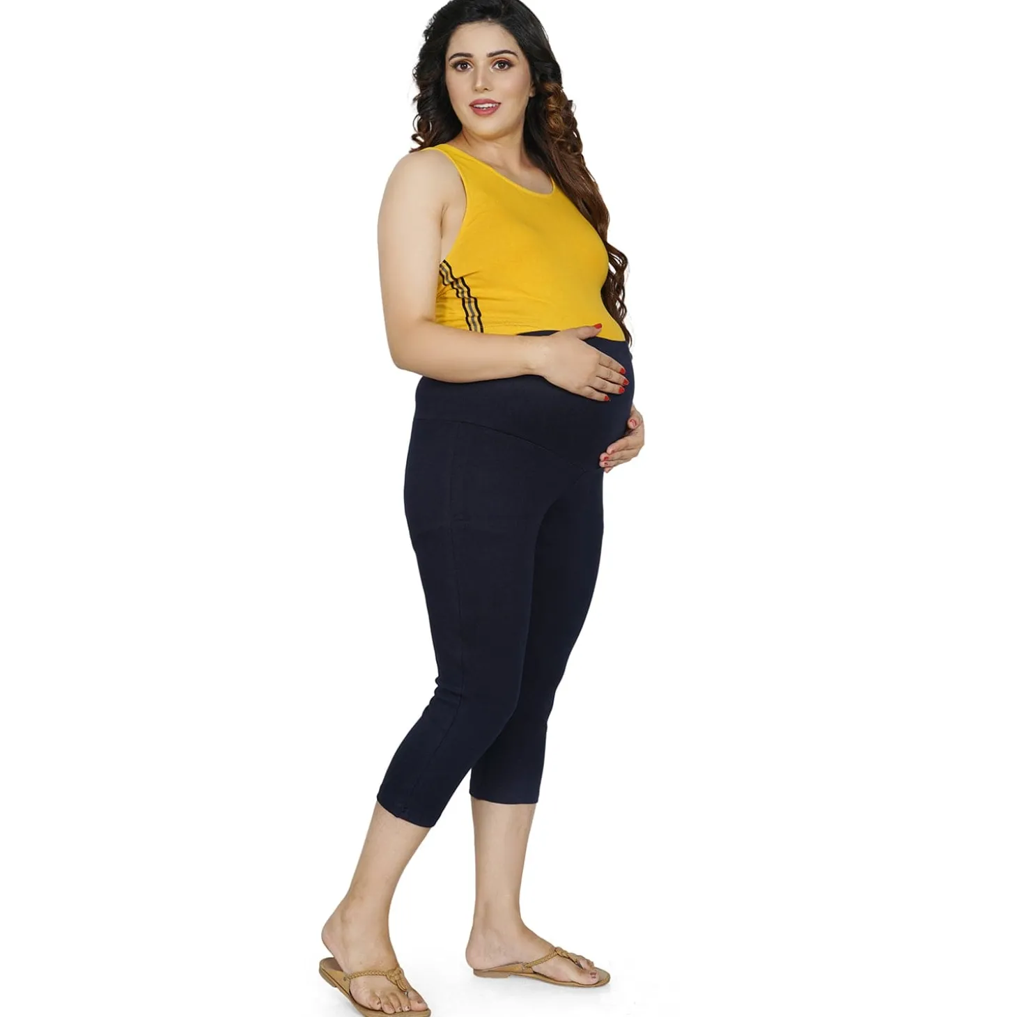 Baby Moo Soft And Comfy Mid-Calf Length Maternity Pant Solid - Navy Blue