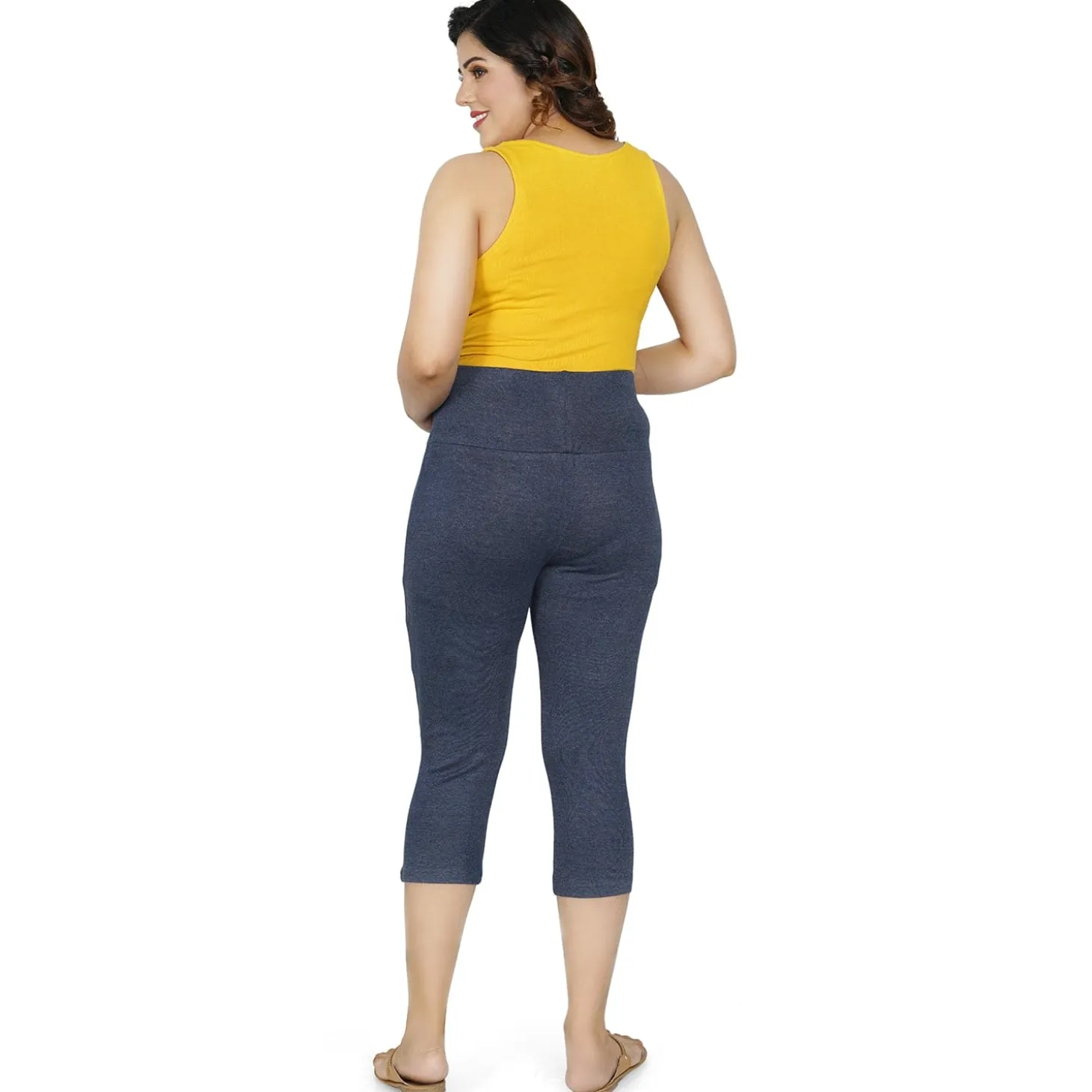 Baby Moo Soft And Comfy Mid-Calf Length Maternity Pant Solid - Denim Blue
