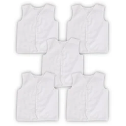 Baby Moo Solid V-Neck Sleeveless Front Opening Button Cotton Jhablas 5 Pcs - White