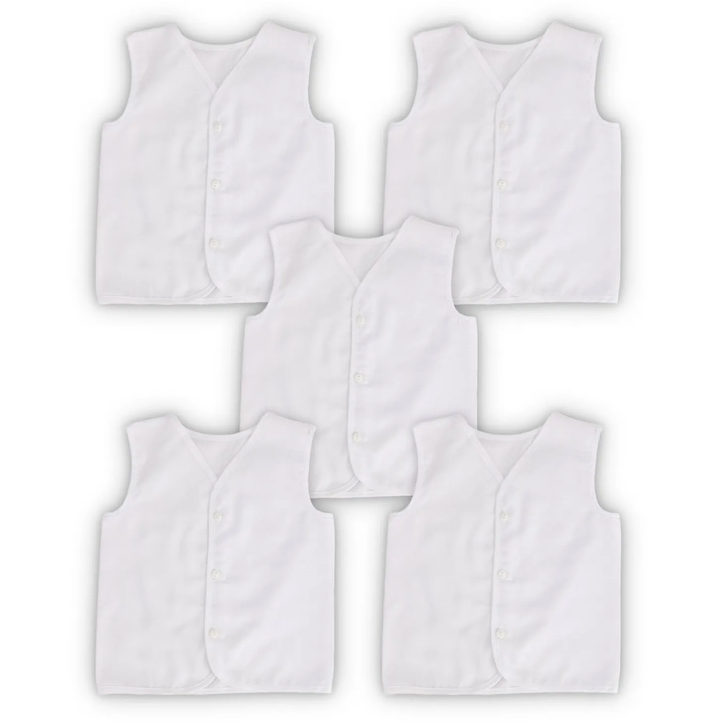 Baby Moo Solid V-Neck Sleeveless Front Opening Button Cotton Jhablas 5 Pcs - White
