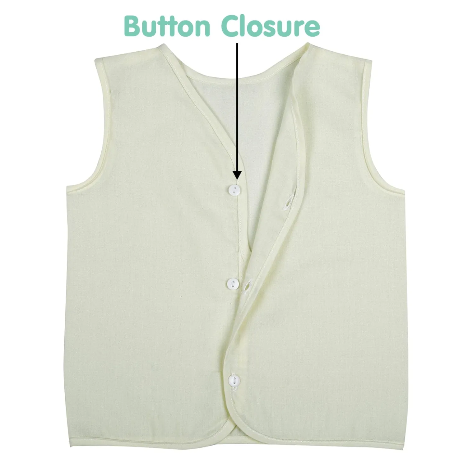 Baby Moo Solid V-Neck Sleeveless Front Opening Button Cotton Jhablas 5 Pcs - Blue, Multicolour