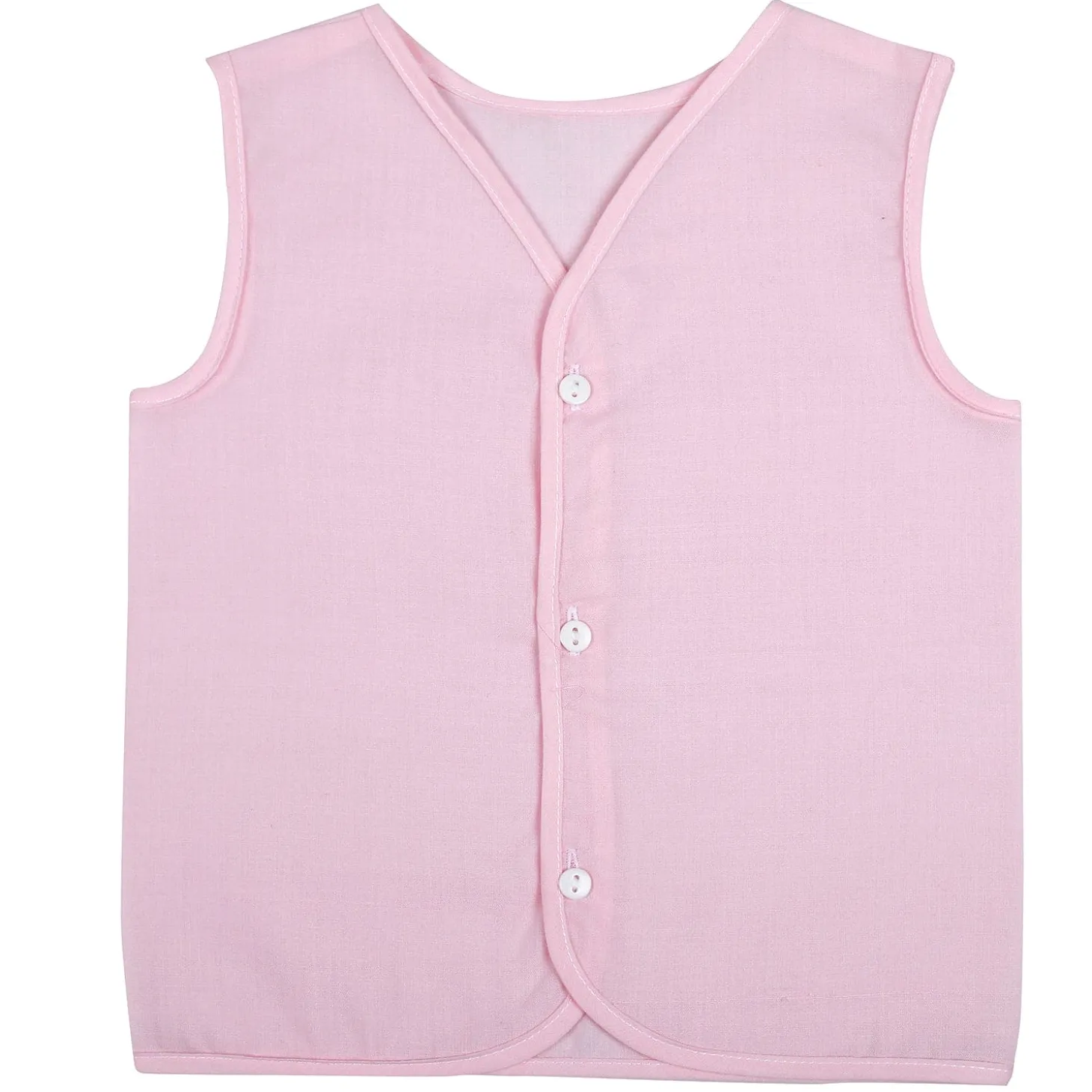 Baby Moo Solid V-Neck Sleeveless Front Opening Button Cotton Jhablas 5 Pcs - Blue, Multicolour