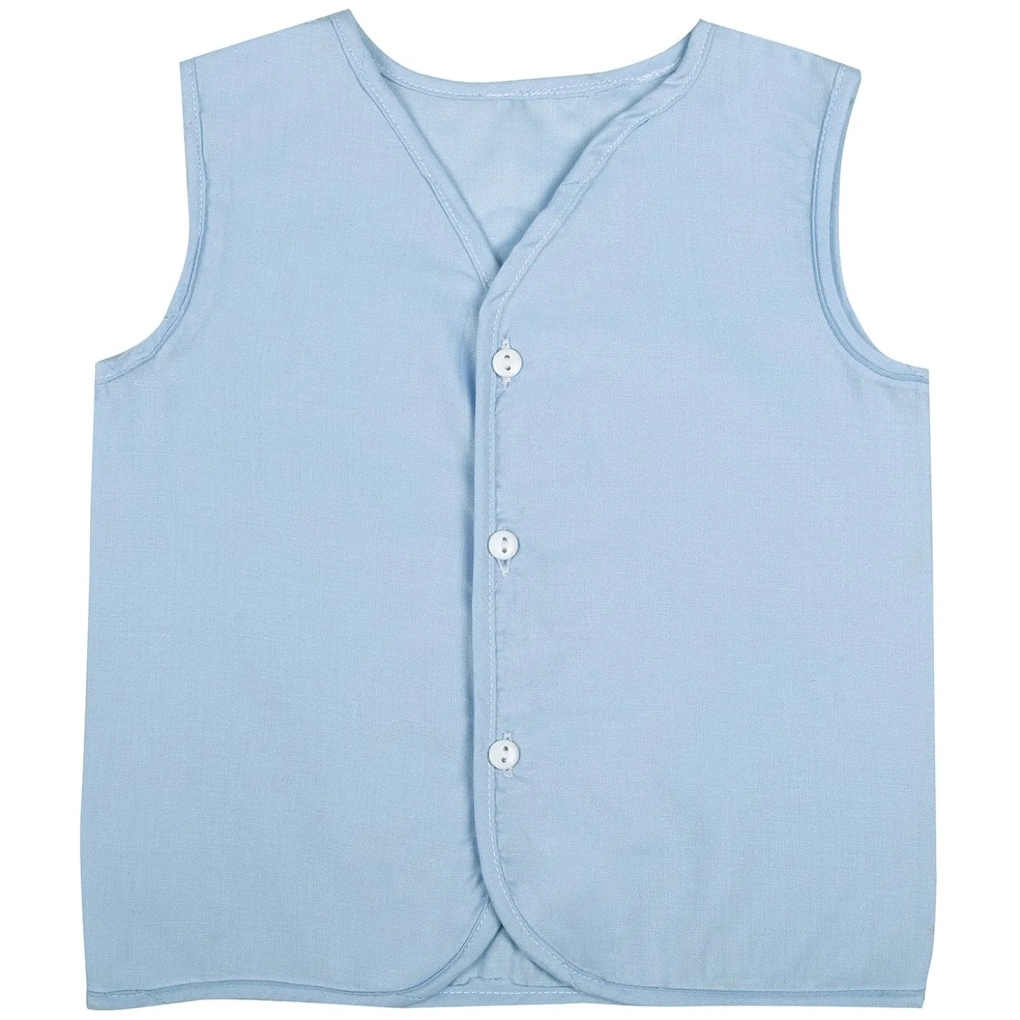Baby Moo Solid V-Neck Sleeveless Front Opening Button Cotton Jhablas 5 Pcs - Blue, Multicolour