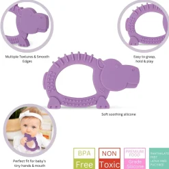 Baby Moo Soothing Silicon Teether BPA And Toxin Free Pack of 2 - Elephant Blue And Hippo Purple