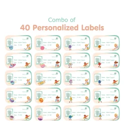 Baby Moo Space And Cartoons Personalised Photo And Name Waterproof Labels 40 Pcs Stationery Set For Children - Multicolour