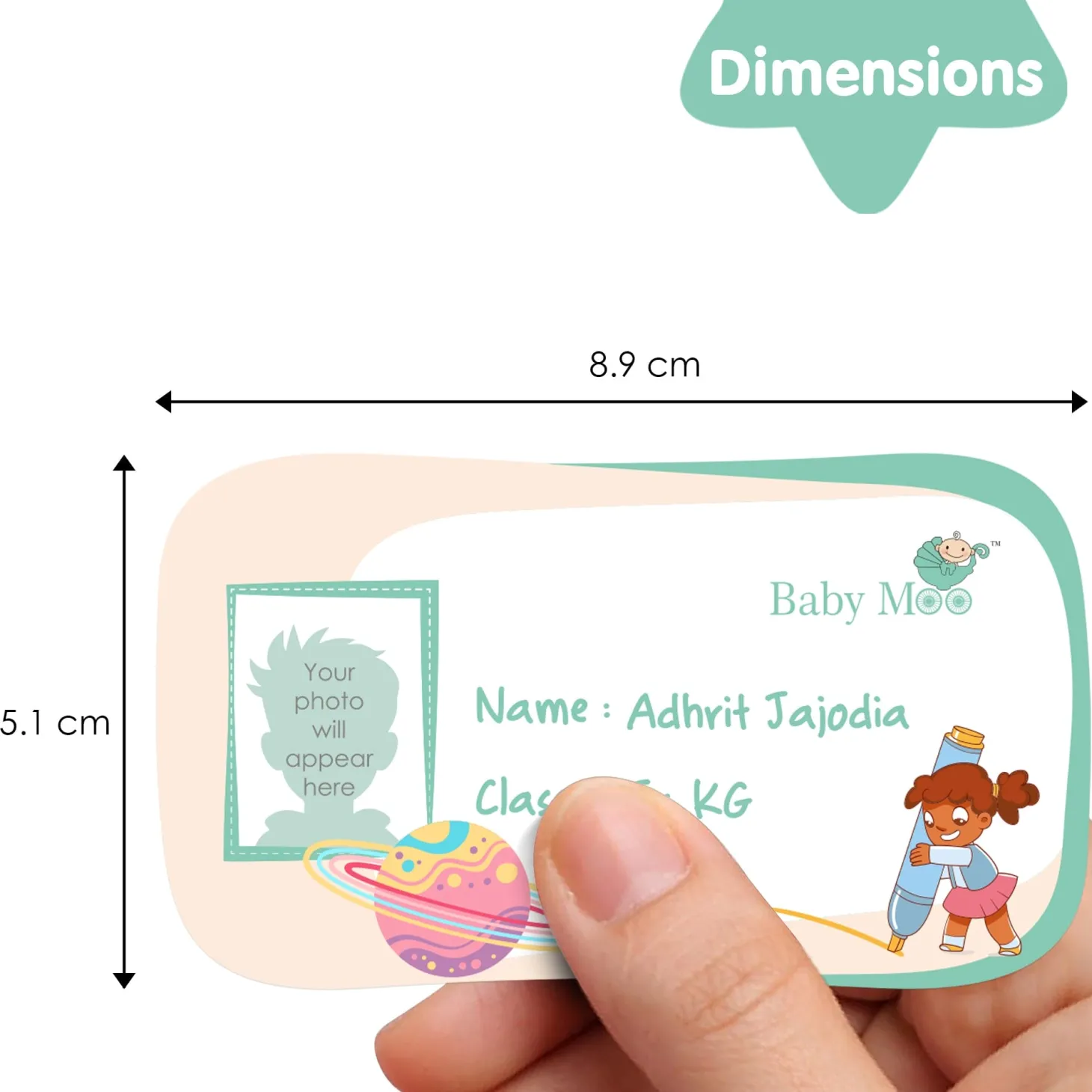 Baby Moo Space And Cartoons Personalised Photo And Name Waterproof Labels 40 Pcs Stationery Set For Children - Multicolour