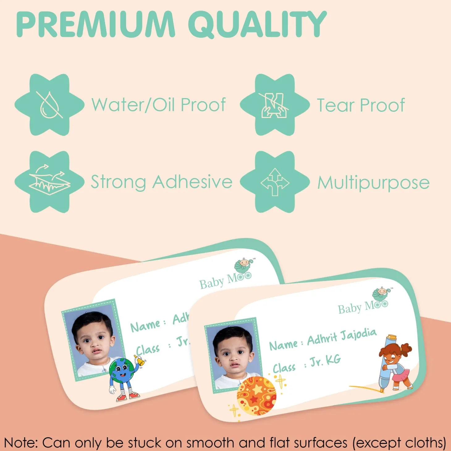 Baby Moo Space And Cartoons Personalised Photo And Name Waterproof Labels 40 Pcs Stationery Set For Children - Multicolour