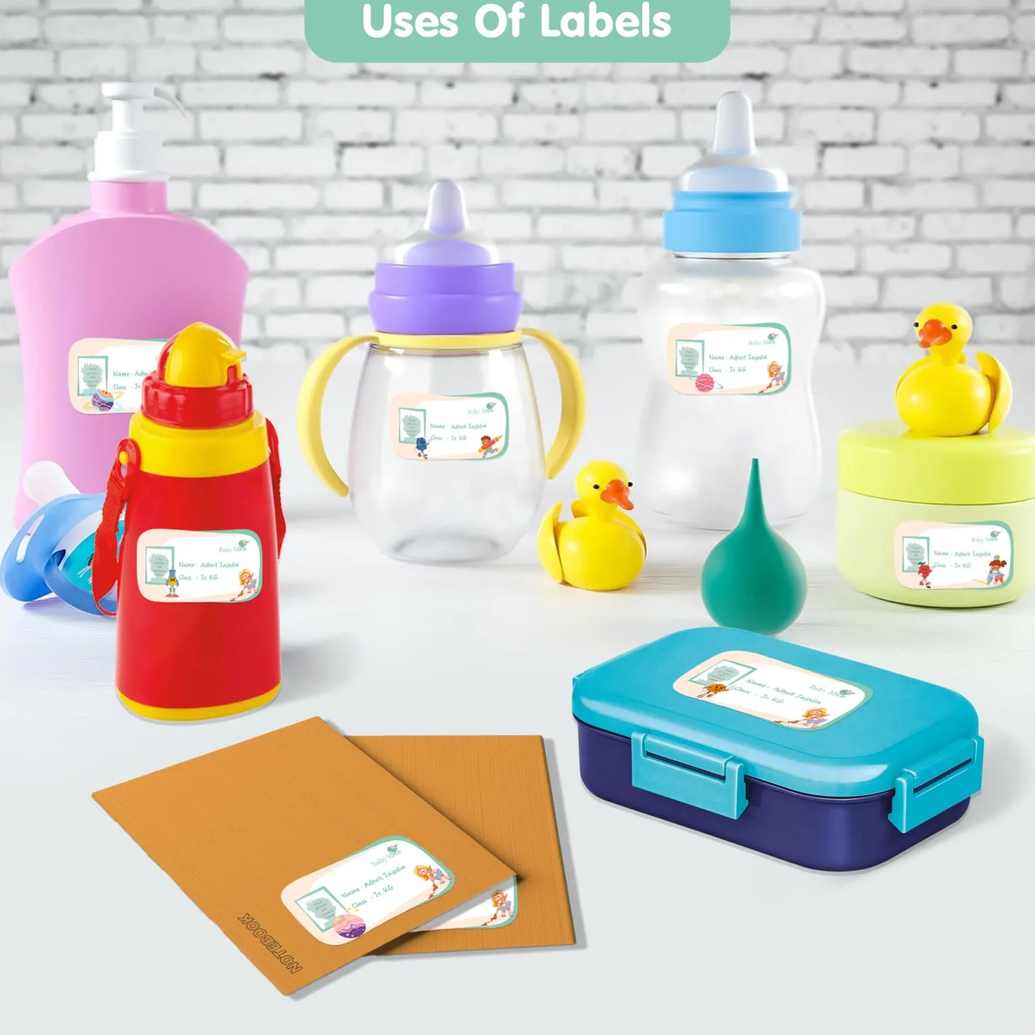 Baby Moo Space And Cartoons Personalised Photo And Name Waterproof Labels 40 Pcs Stationery Set For Children - Multicolour
