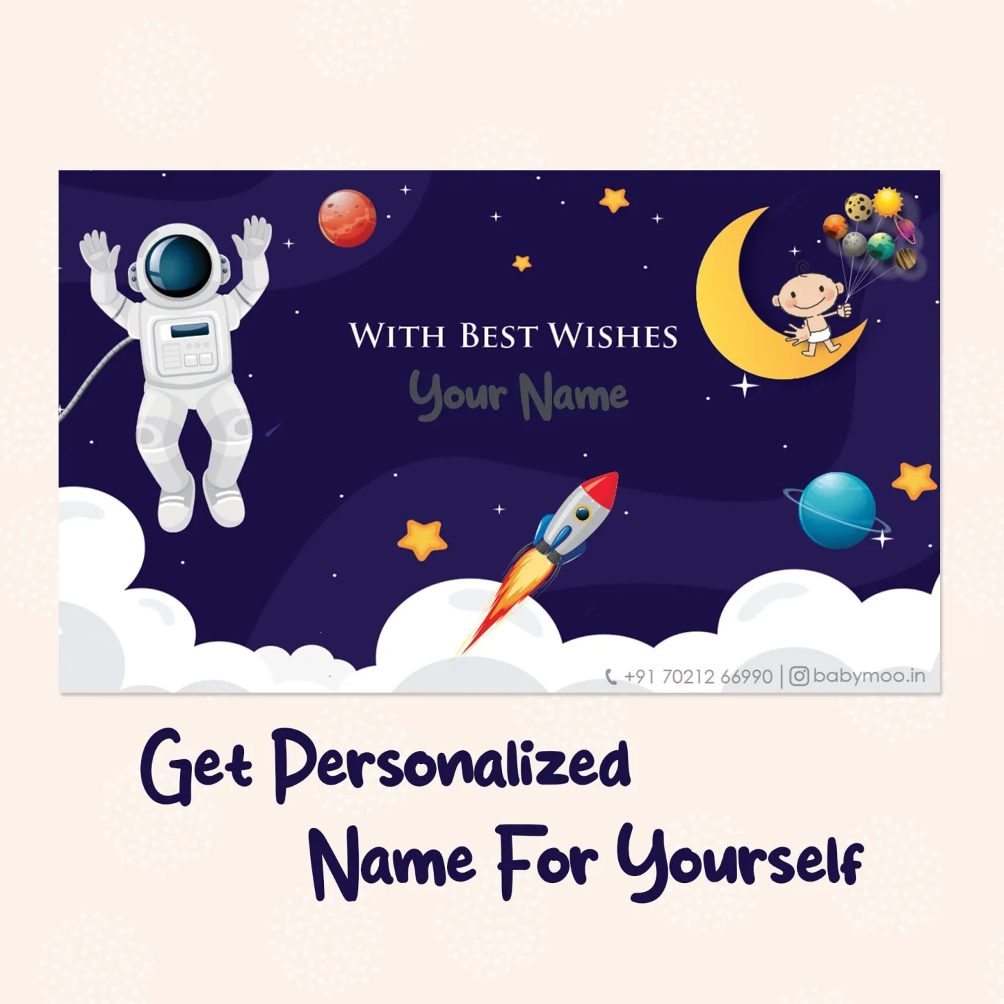 Baby Moo Space Explorer 40 Gift Card Pack Personalised Wish Tags - Blue