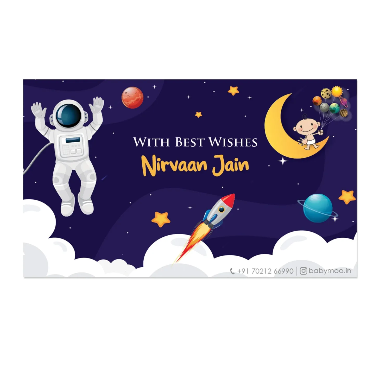 Baby Moo Space Explorer 40 Gift Card Pack Personalised Wish Tags - Blue