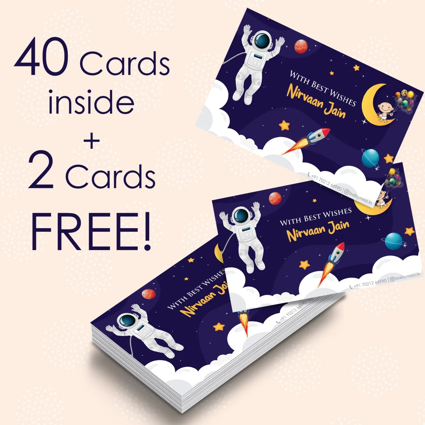 Baby Moo Space Explorer 40 Gift Card Pack Personalised Wish Tags - Blue