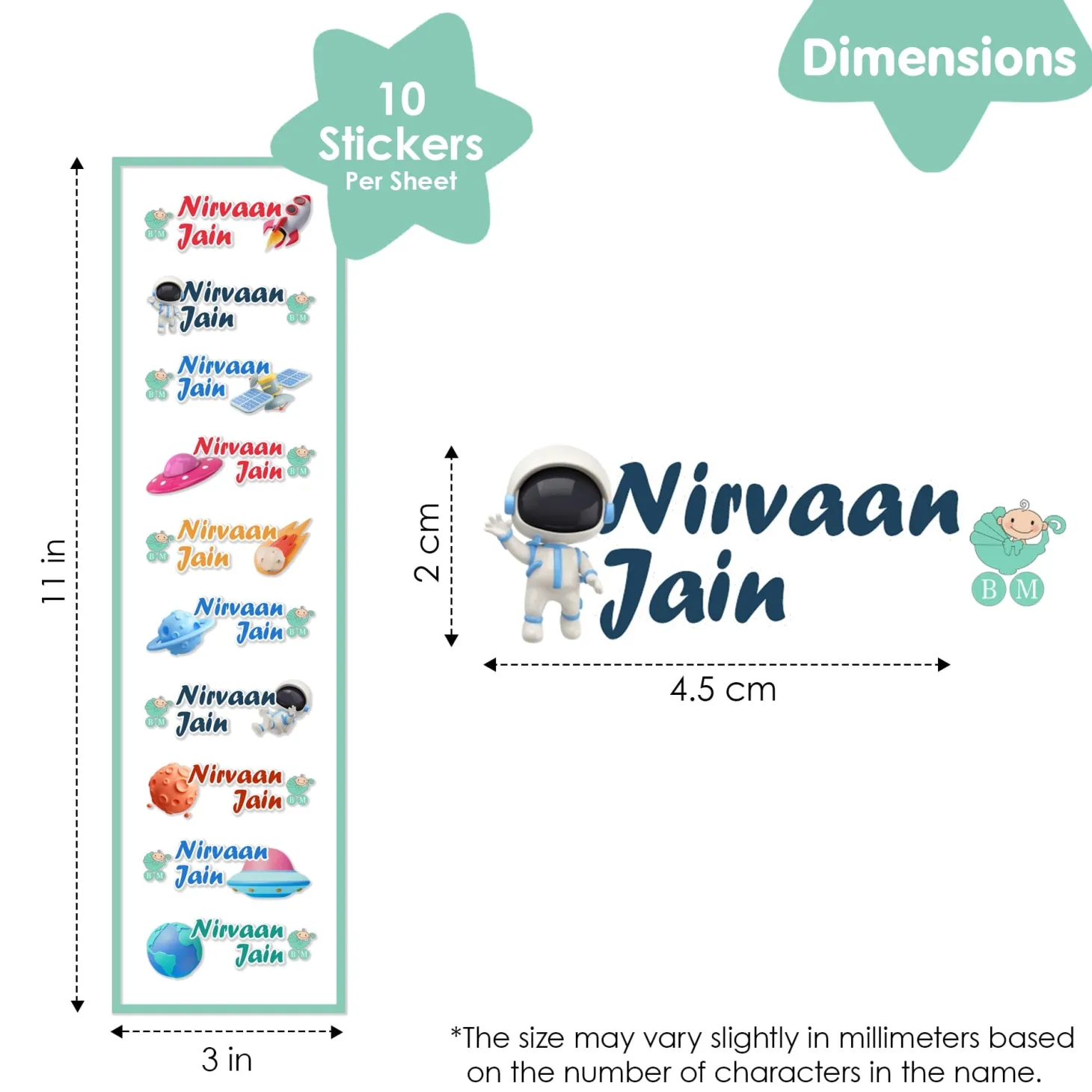 Baby Moo Space, Fruits, Animals, Truck, Sports Personalised Name Self Adhesive Transparent Embossed Stickers, 3D Labels 50 Pcs Stationery Set for Children - Multicolour