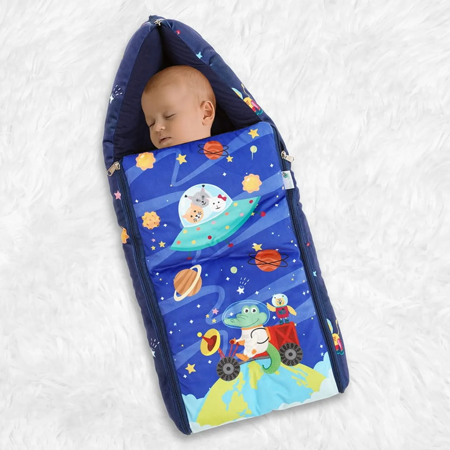Baby Moo Space Premium Carry Nest Velvet With Hosiery Lining Sleeping Bag - Blue