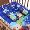 Baby Moo Space Soft Velvet U Pillow, Side Bolsters 5 Pcs Mattress And Blanket Set - Blue