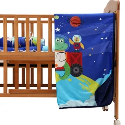 Baby Moo Space Soft Velvet U Pillow, Side Bolsters 5 Pcs Mattress And Blanket Set - Blue