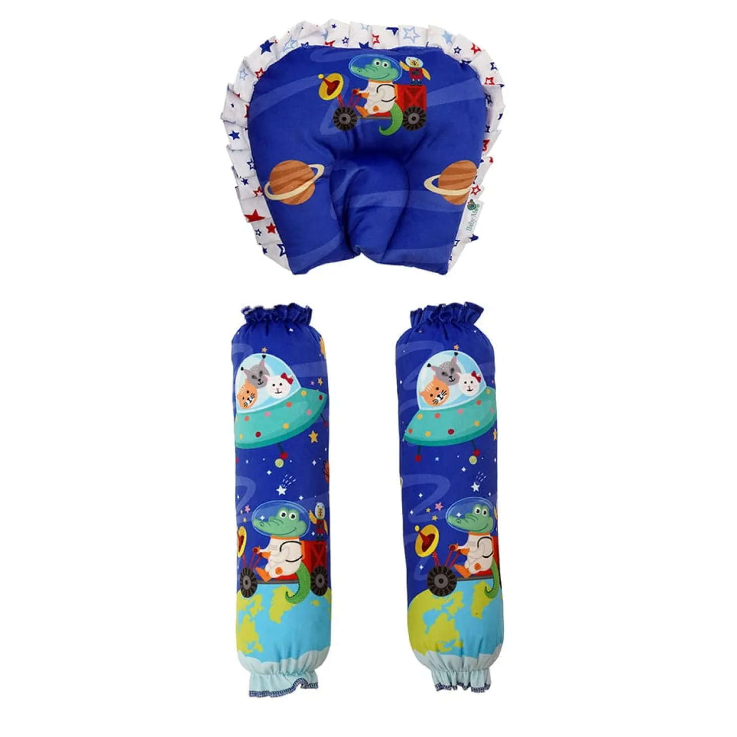 Baby Moo Space Soft Velvet U Pillow, 2 Side Bolsters Mattress Set - Blue