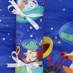 Baby Moo Space Soft Velvet U Pillow, Side Bolsters 5 Pcs Mattress And Blanket Set - Blue