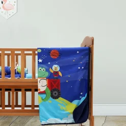 Baby Moo Space Soft Velvet U Pillow, Side Bolsters 5 Pcs Mattress And Blanket Set - Blue