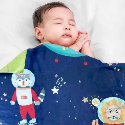 Baby Moo Space Velvet And Fur XL Blanket - Blue
