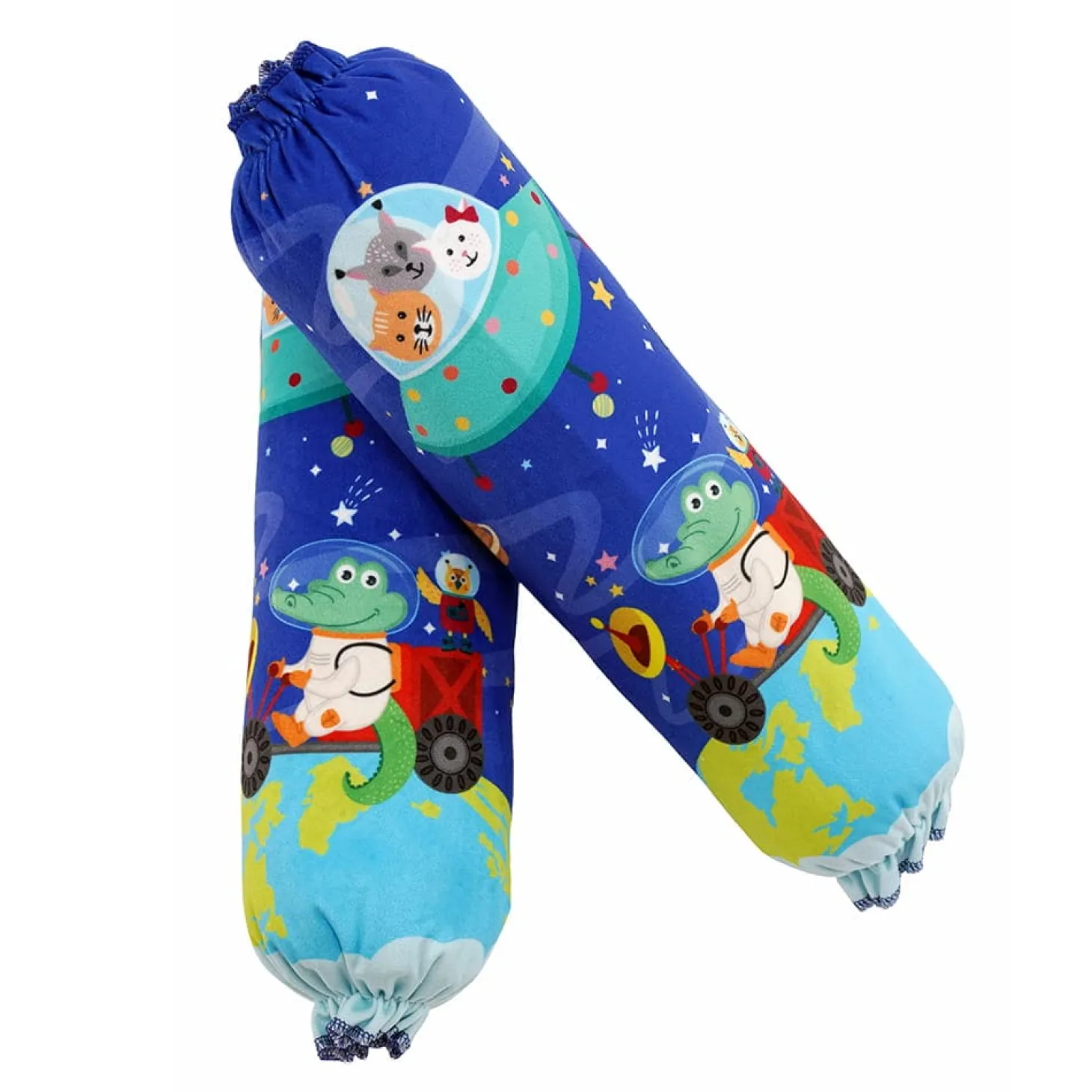 Baby Moo Space Velvet Side Bolster And U Shape Matching Pillow Set - Blue