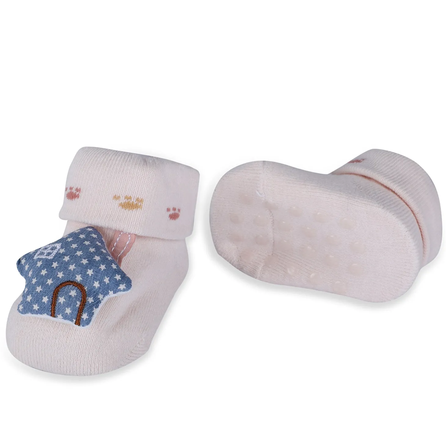 Baby Moo Star House Cotton Anti-Skid 3D Socks - Pink