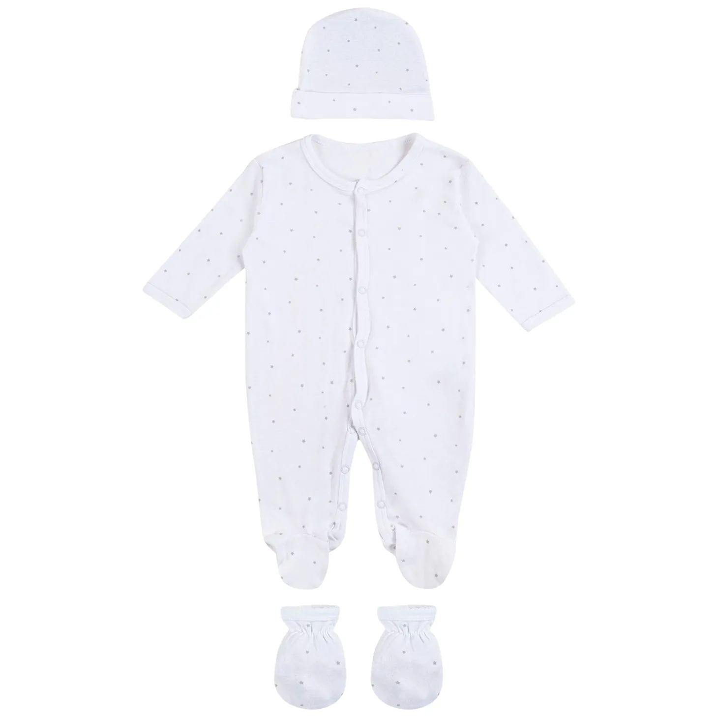 Baby Moo Star Love Gift Set 5 Piece With Bodysuits, Bib, Cap, Mittiens - White
