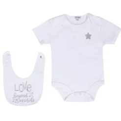 Baby Moo Star Love Gift Set 5 Piece With Bodysuits, Bib, Cap, Mittiens - White