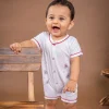 Baby Moo Star Teddy Embroidered Soft Cotton Short Romper - White