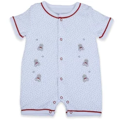 Baby Moo Star Teddy Embroidered Soft Cotton Short Romper - White