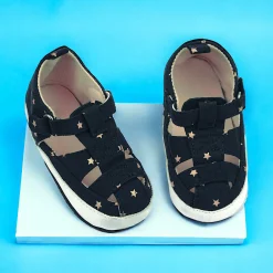 Baby Moo Starry Stylish Anti-Slip Velcro Hook-Loop Sandals - Black
