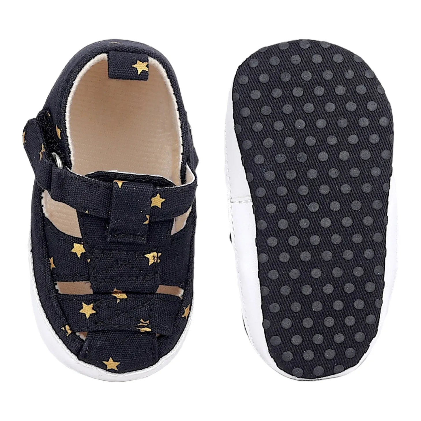 Baby Moo Starry Stylish Anti-Slip Velcro Hook-Loop Sandals - Black